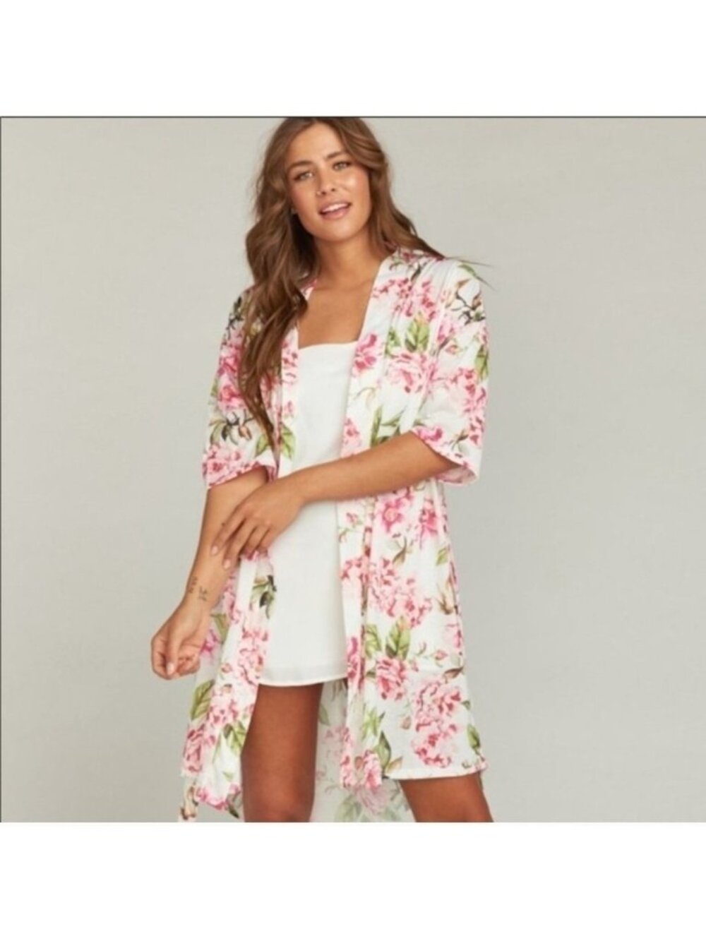 Show Me Your Mumu Floral Kimono Open Front Lightweight Cardigan One Size
